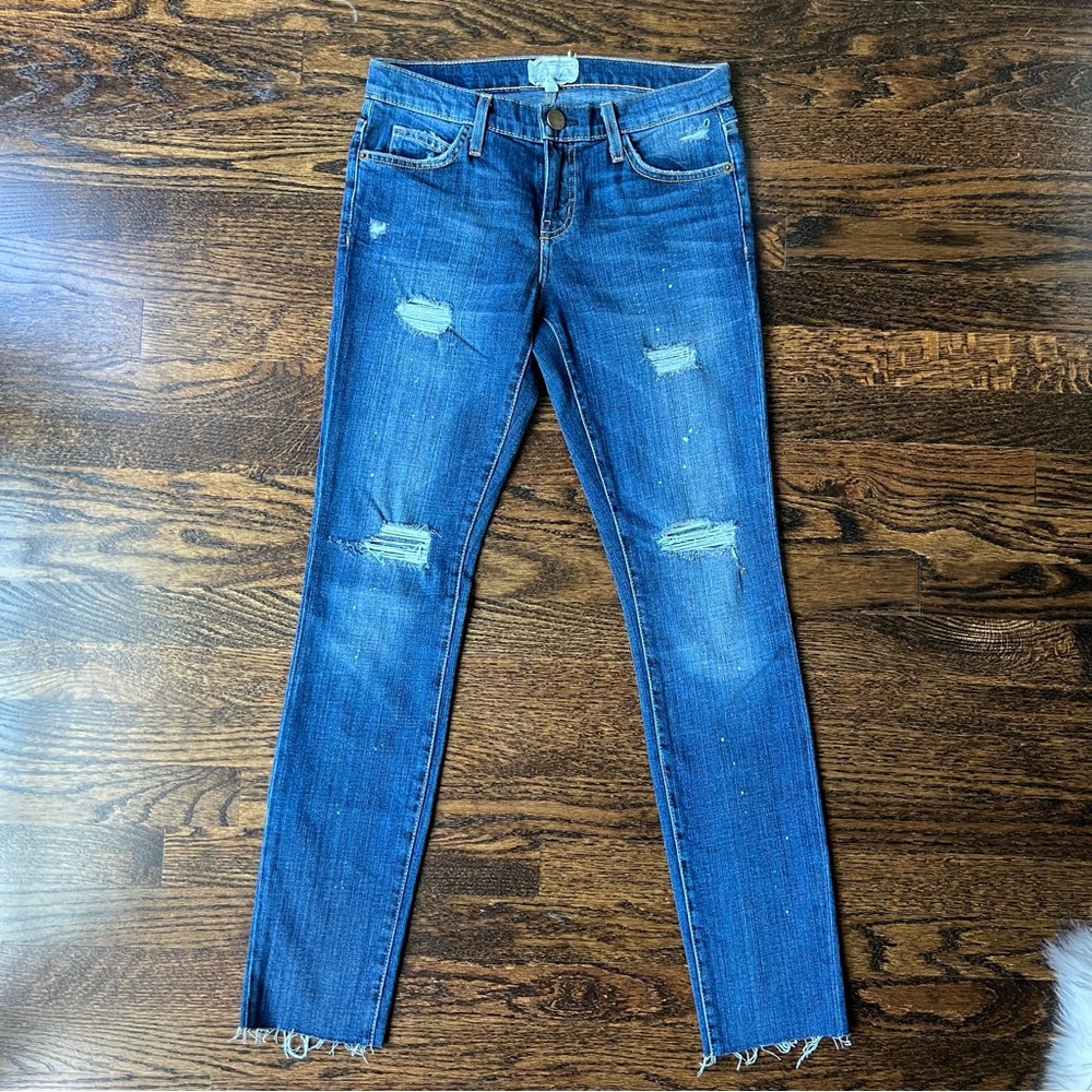 Current Elliott Skinny Jeans with Paint Splatter and Light Distressing
